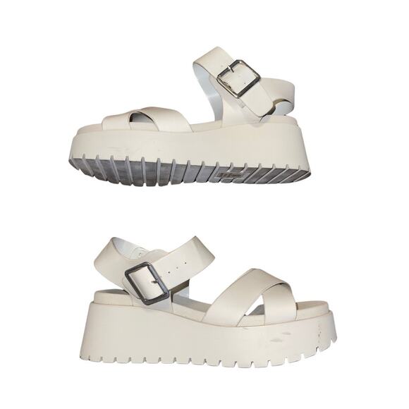 Soda Alyssa Platform Ankle Strap Sandals Lug Sole Size 8 Bone Color Strappy Y2K - Picture 1 of 4
